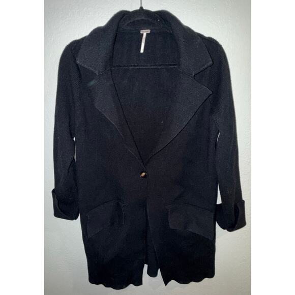 Free People Black Single Button Ribbed Sweater Blazer S - Picture 1 of 7
